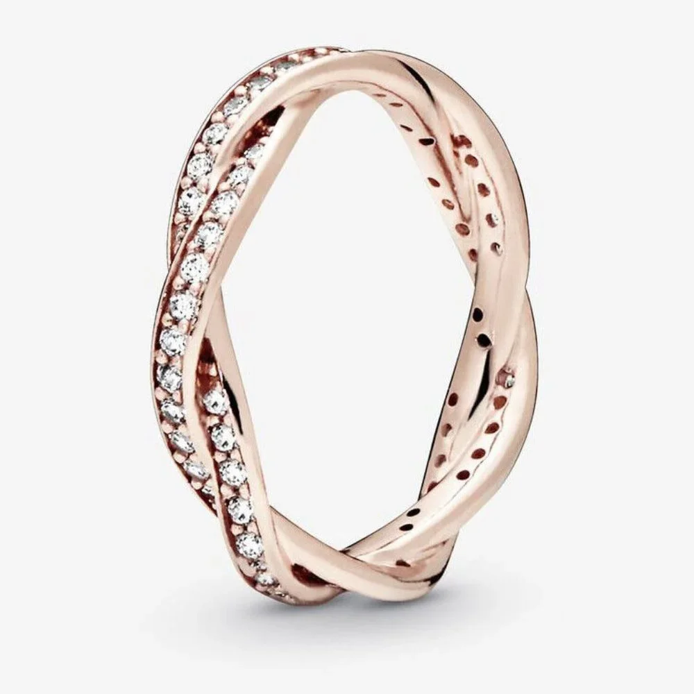 Pandora Sparkling Twisted Lines Ring 14k Rose Gold Plated - Picture 1 of 4